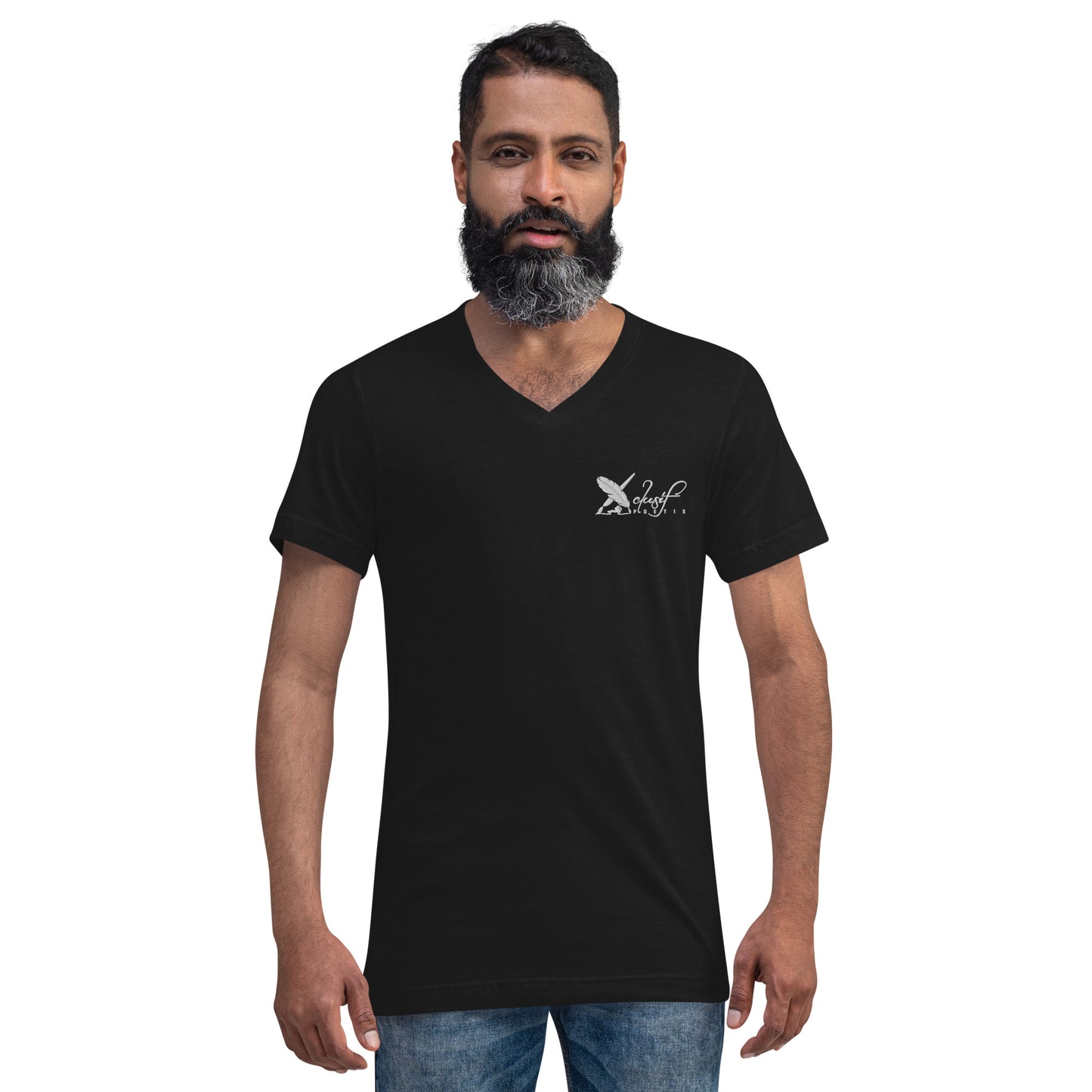 XCLUSIF POETIX WHITE LOGO Unisex Short Sleeve V-Neck T-Shirt