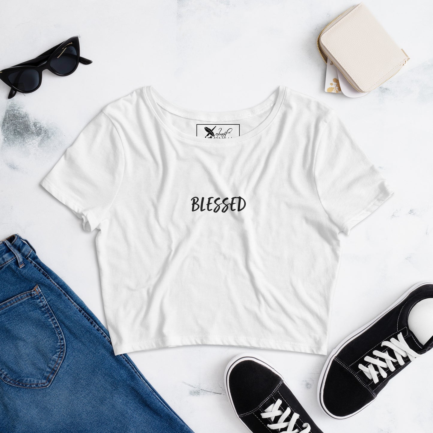 BLESSED BY XCLUSIF POETIX EMBROIDERY Women’s Crop Tee