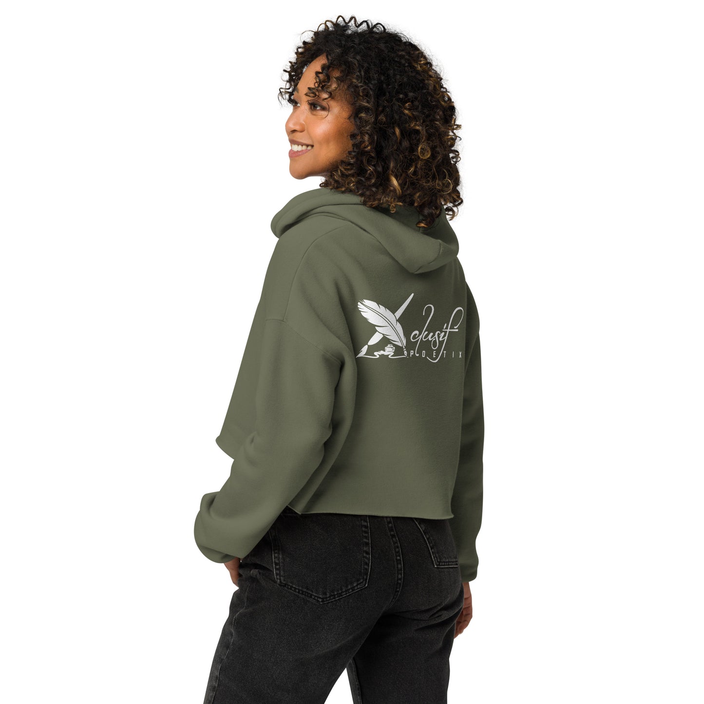 XCLUSIF POETIX BIG WHITE EMBROIDERY LOGO Women's Crop Hoodie