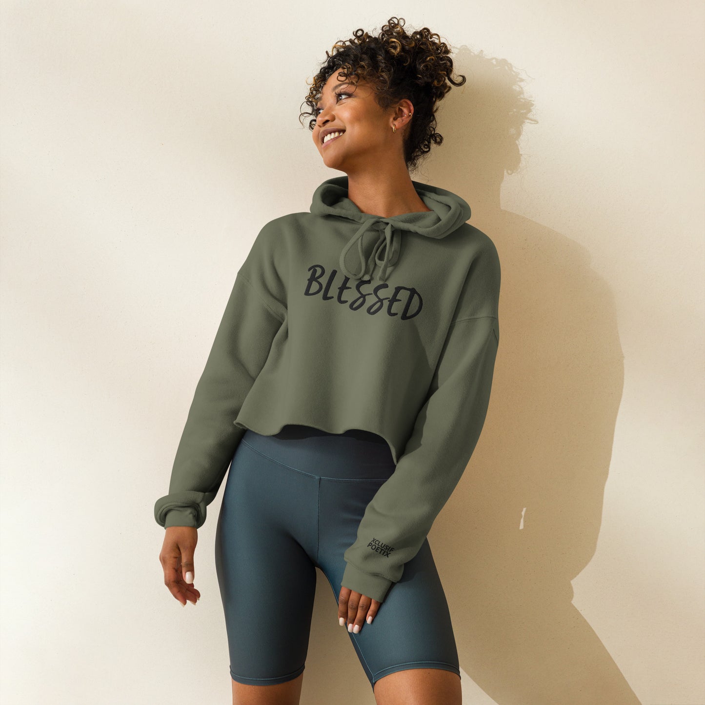 BLESSED BY XCLUSIF POETIX EMBROIDERY Crop Hoodie