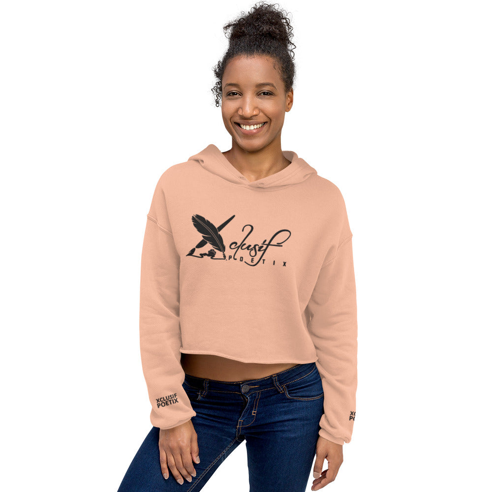 XCLUSIF POETIX BIG BLACK EMBROIDERY LOGO Women's Crop Hoodie