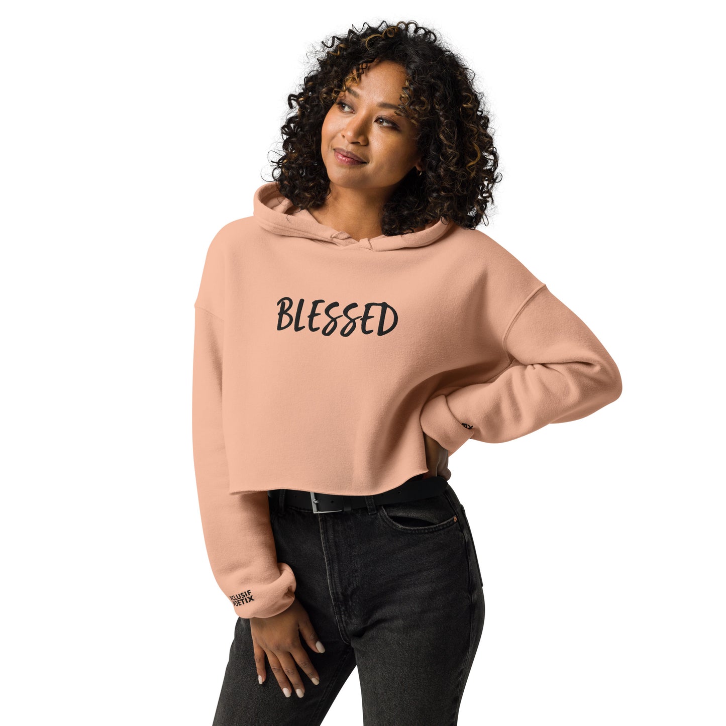 BLESSED BY XCLUSIF POETIX EMBROIDERY Crop Hoodie