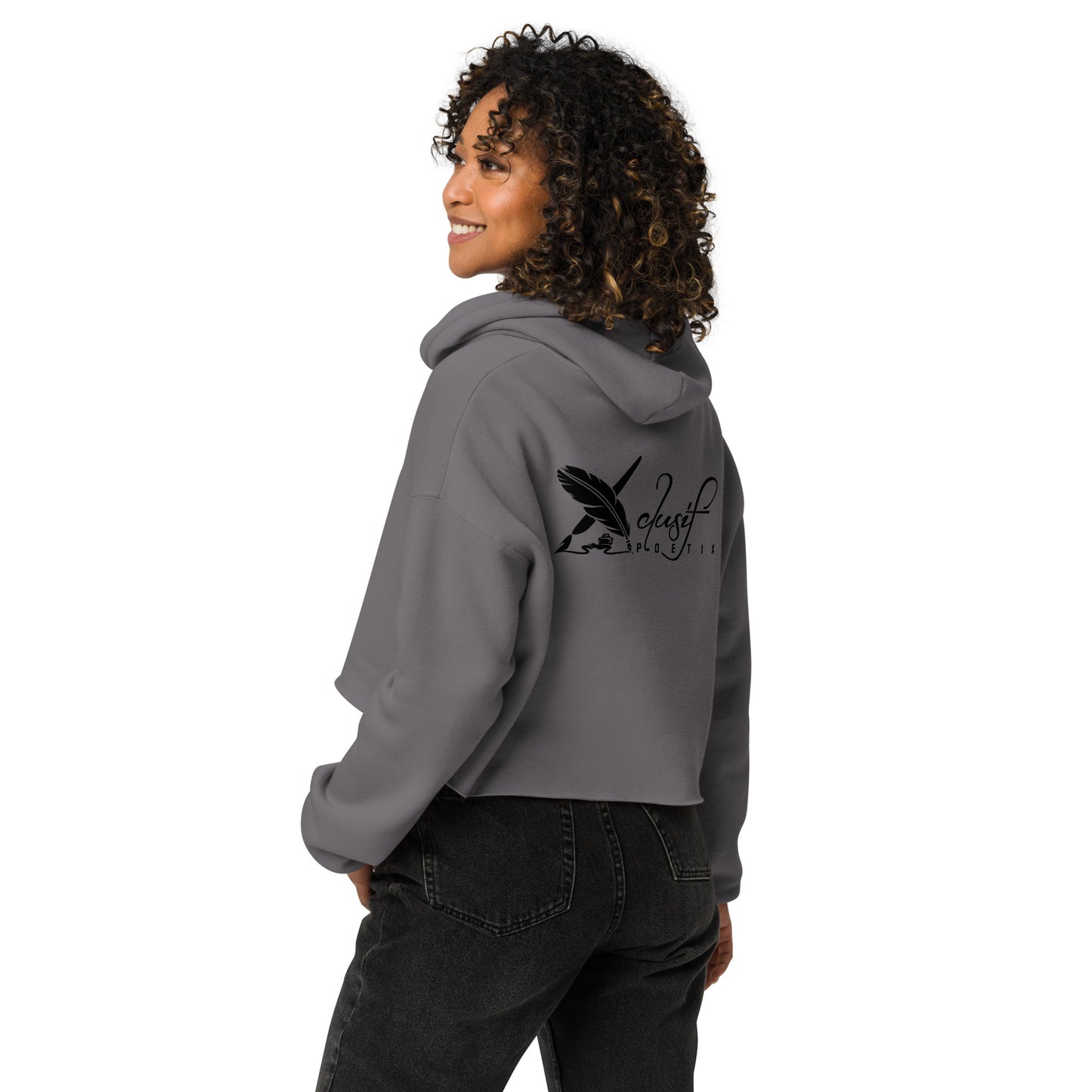 XCLUSIF POETIX BIG BLACK EMBROIDERY LOGO Women's Crop Hoodie