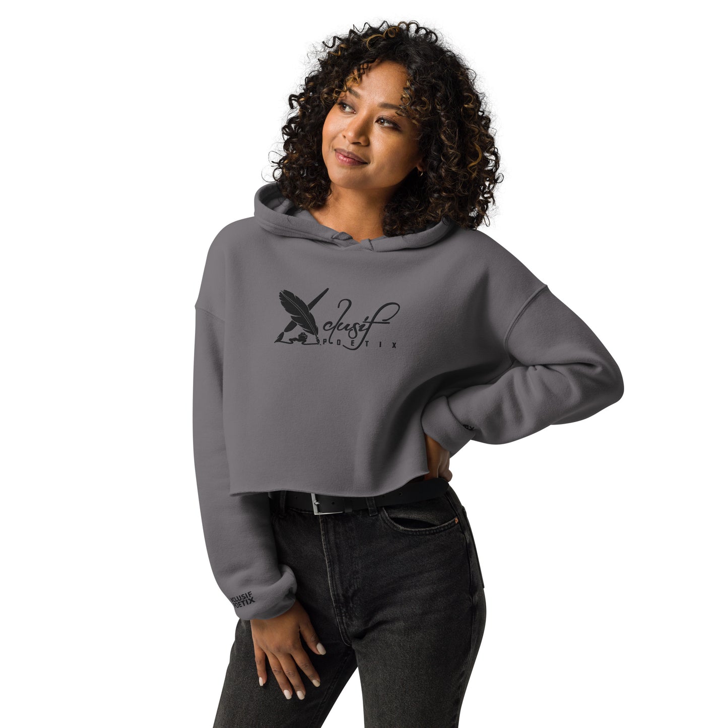 XCLUSIF POETIX BIG BLACK EMBROIDERY LOGO Women's Crop Hoodie