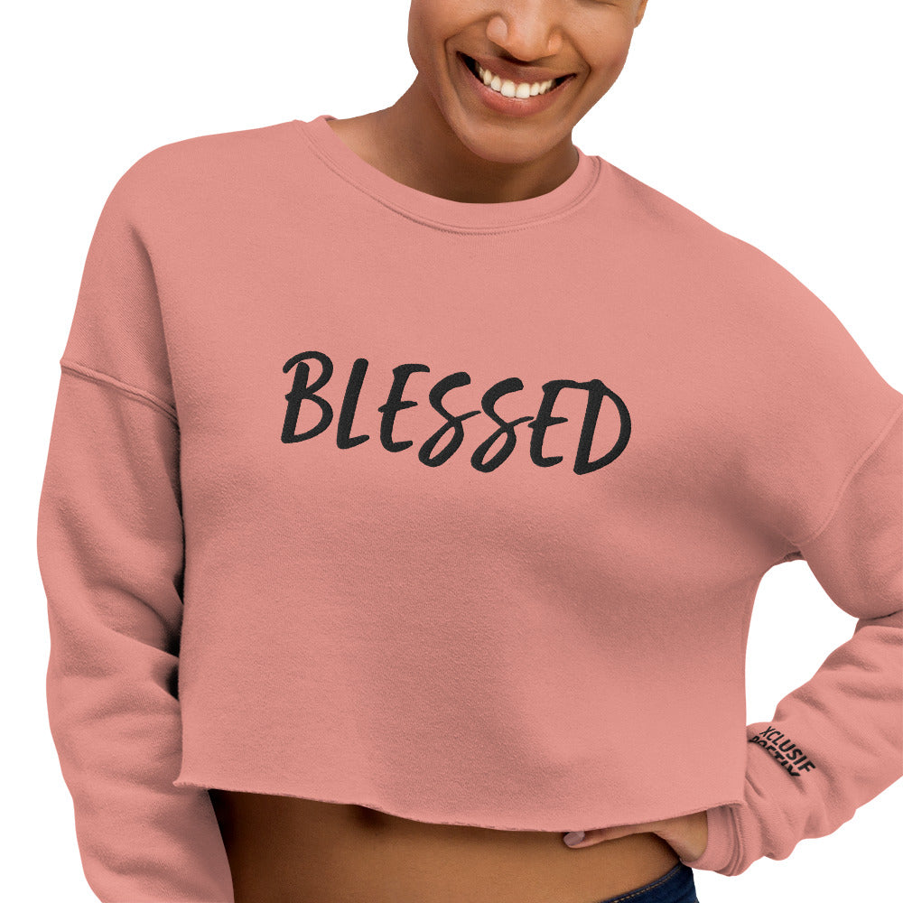 BLESSED BY XCLUSIF POETIX EMBROIDERY Crop Sweatshirt