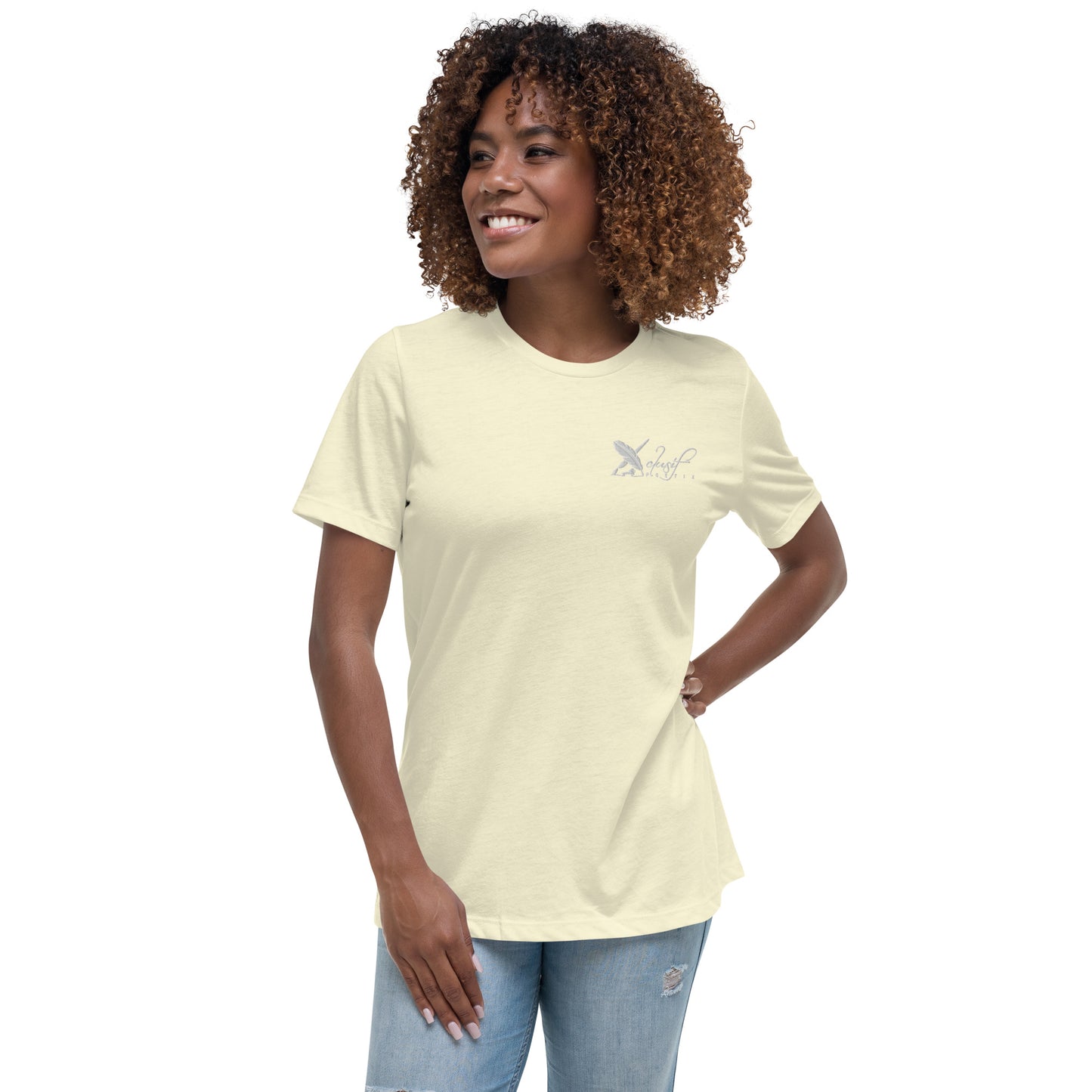 XCLUSIF POETIX WHITE LOGO Embroidery Women's Relaxed T-Shirt