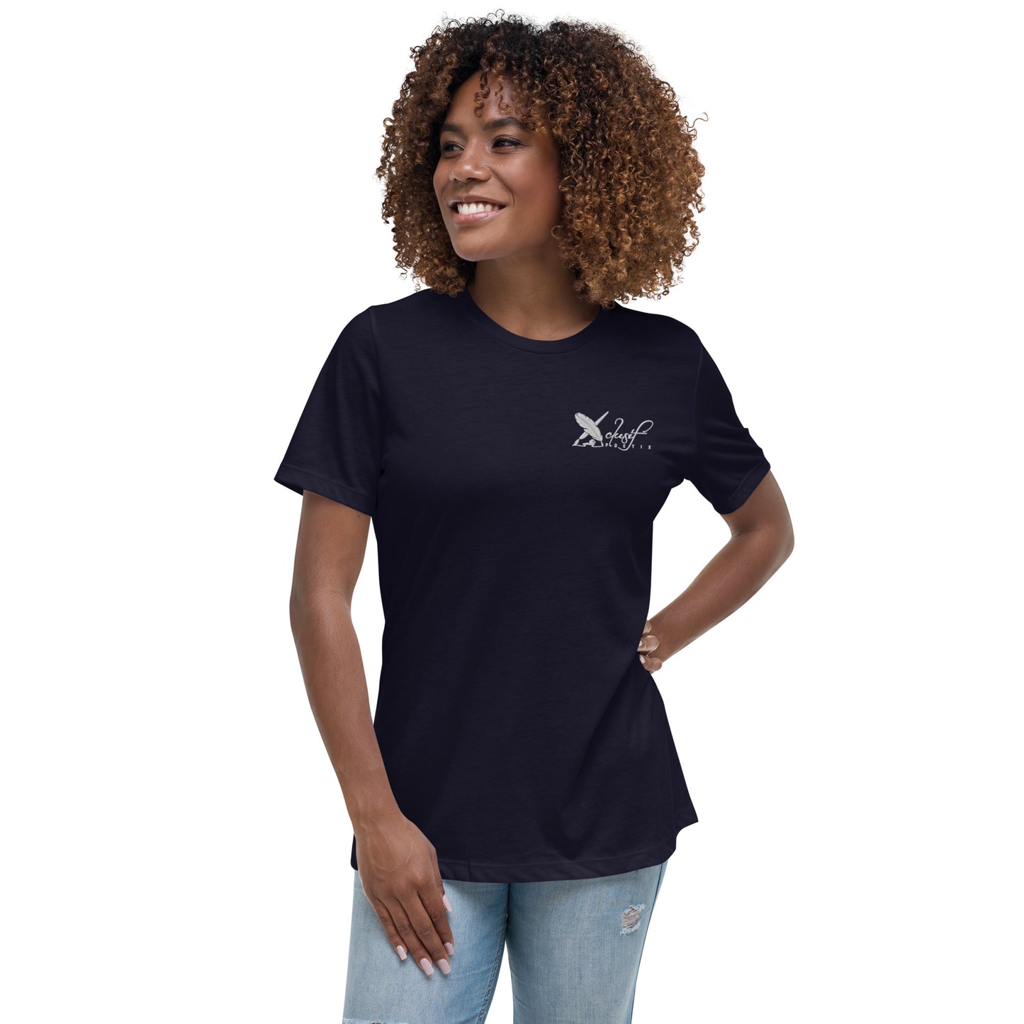 XCLUSIF POETIX WHITE LOGO Embroidery Women's Relaxed T-Shirt