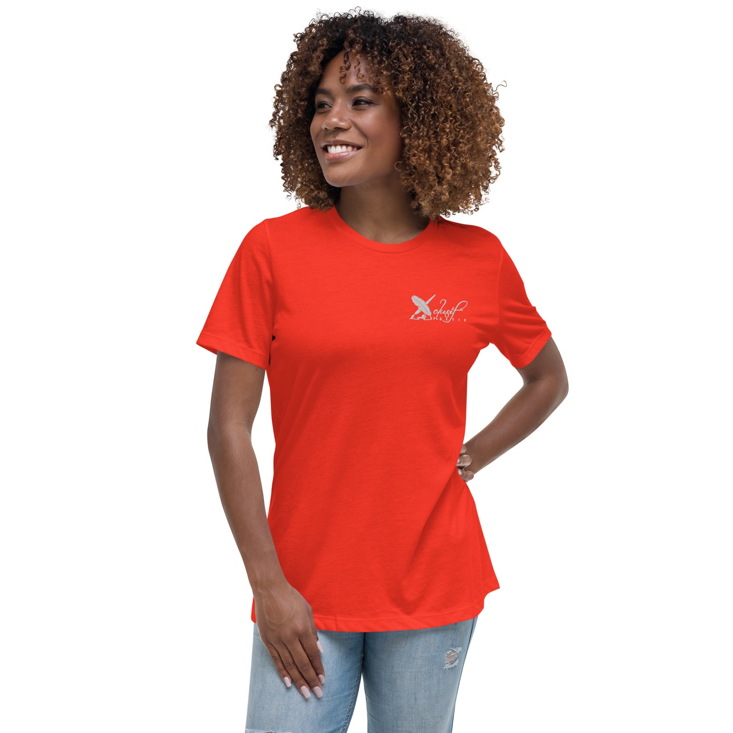 XCLUSIF POETIX WHITE LOGO Embroidery Women's Relaxed T-Shirt